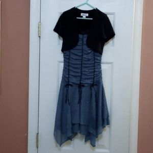 Amy Byer fancy sparkly turquoise and black dress with attached shrug Size 10